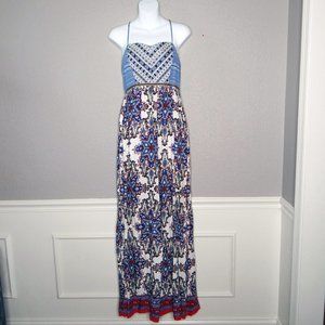 Flying Tomato Blue Print Floral Boho Maxi Dress Size Medium M